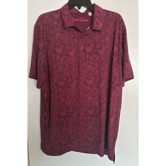 Robert Graham Men's Hydrus Short-Sleeve Knit Polo Shirt in Berry Size XL - Picture 5 of 10